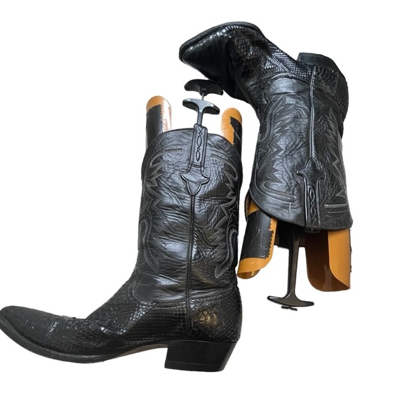 RARE? CUADRA Western Boots Black Leather Snake Skin Boots Sz 10.5 Men\'s Mexico main image 5